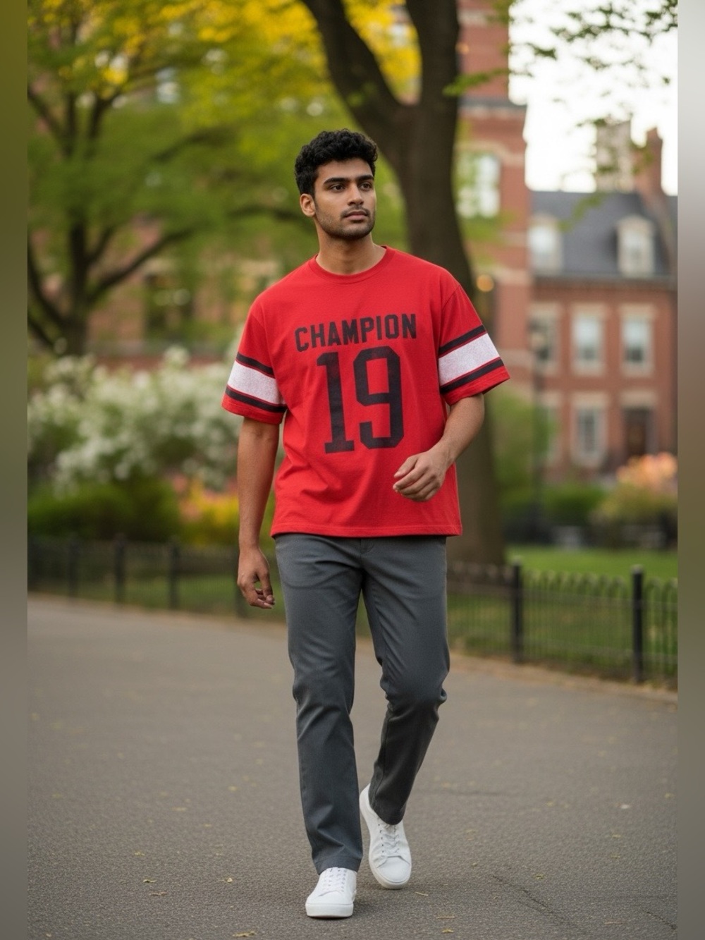 Champion Red Short-Sleeve '19' Graphic Tee with Sleeve XL